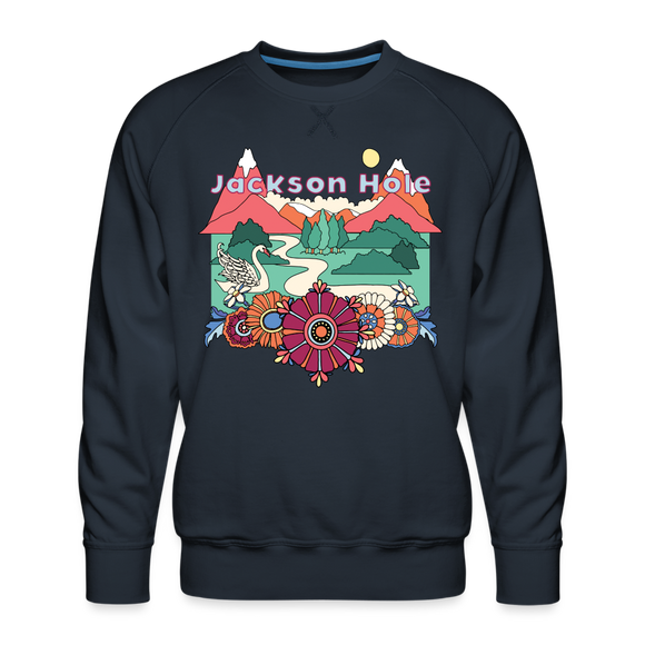 Premium Jackson Hole, Wyoming Sweatshirt - Retro Boho Premium Men's Jackson Hole Sweatshirt - navy