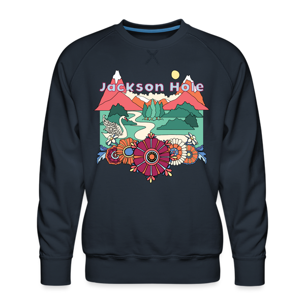 Premium Jackson Hole, Wyoming Sweatshirt - Retro Boho Premium Men's Jackson Hole Sweatshirt - navy