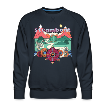 Premium Steamboat, Colorado Sweatshirt - Retro Boho Premium Men's Steamboat Sweatshirt - navy