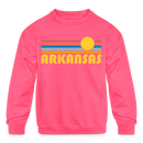 Arkansas - Youth Crewneck Sweatshirt - neon pink