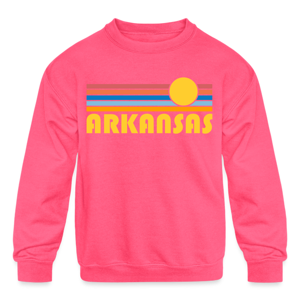Arkansas - Youth Crewneck Sweatshirt - neon pink