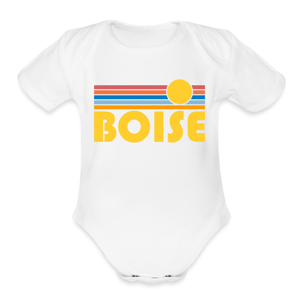 Boise, Idaho Baby Bodysuit Retro Sun - white