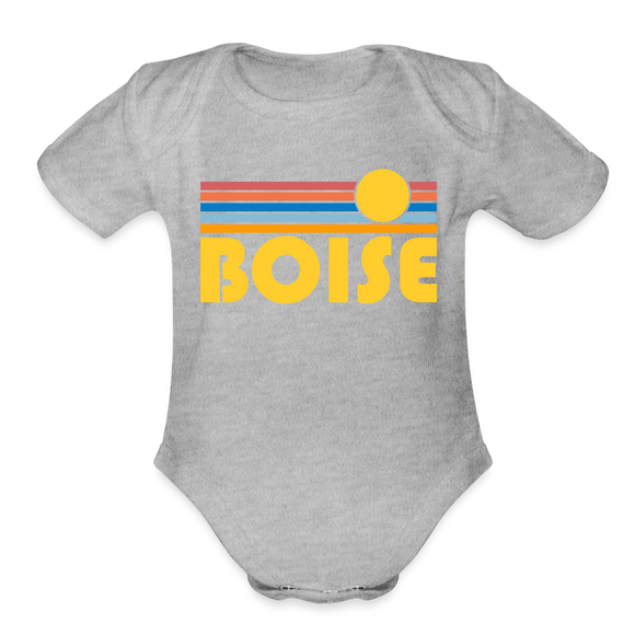 Boise, Idaho Baby Bodysuit Retro Sun - heather grey