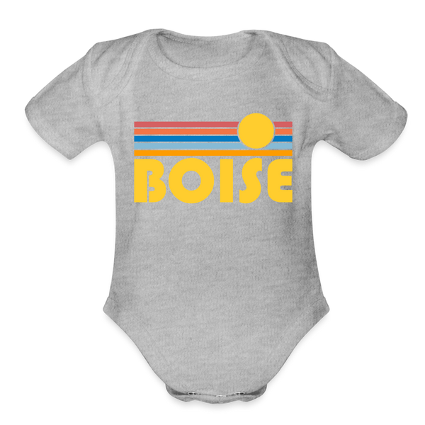 Boise, Idaho Baby Bodysuit Retro Sun - heather grey