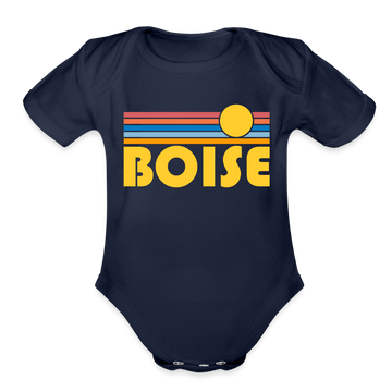 Boise, Idaho Baby Bodysuit Retro Sun - dark navy