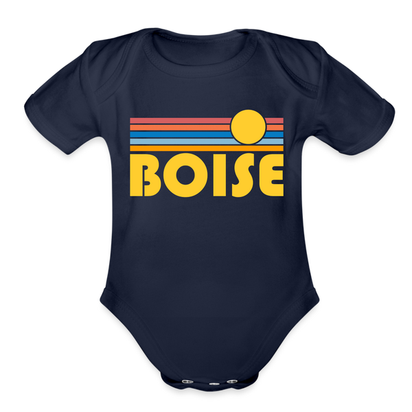 Boise, Idaho Baby Bodysuit Retro Sun - dark navy