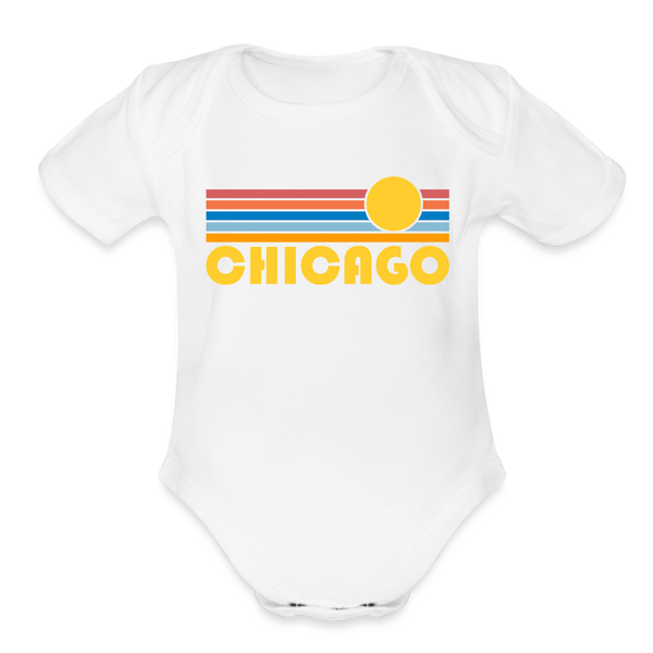 Chicago, Illinois Baby Bodysuit Retro Sun - white
