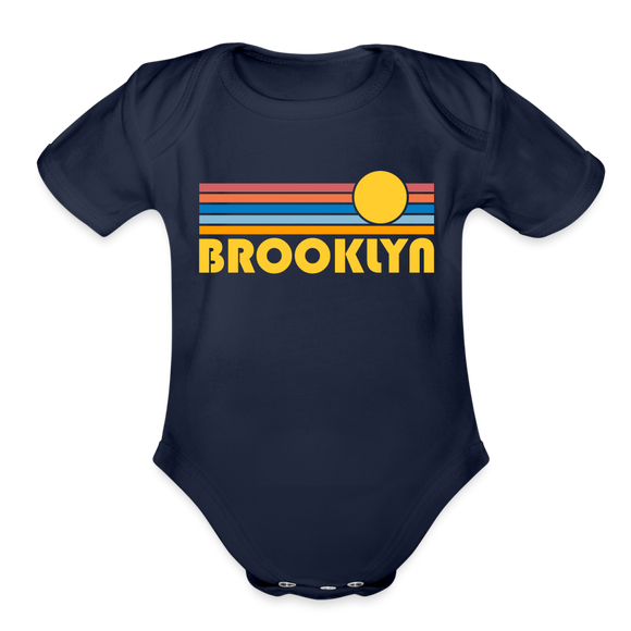 Brooklyn, New York Baby Bodysuit Retro Sun - dark navy