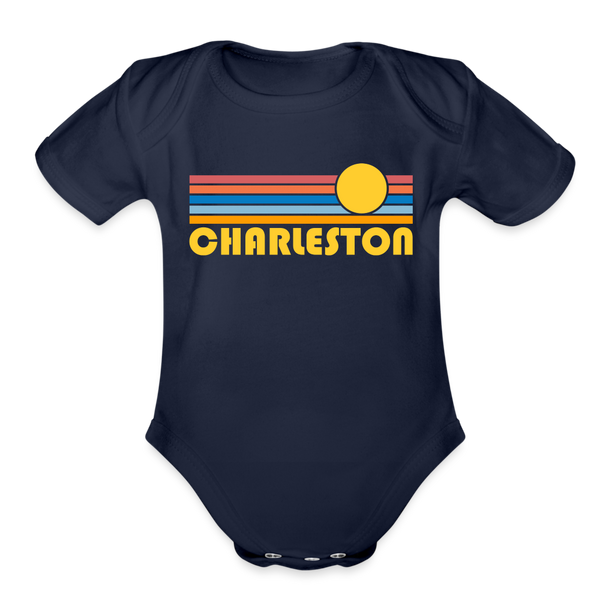Charleston, South Carolina Baby Bodysuit Retro Sun - dark navy