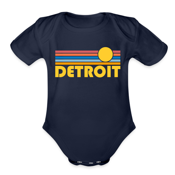Detroit, Michigan Baby Bodysuit Retro Sun - dark navy