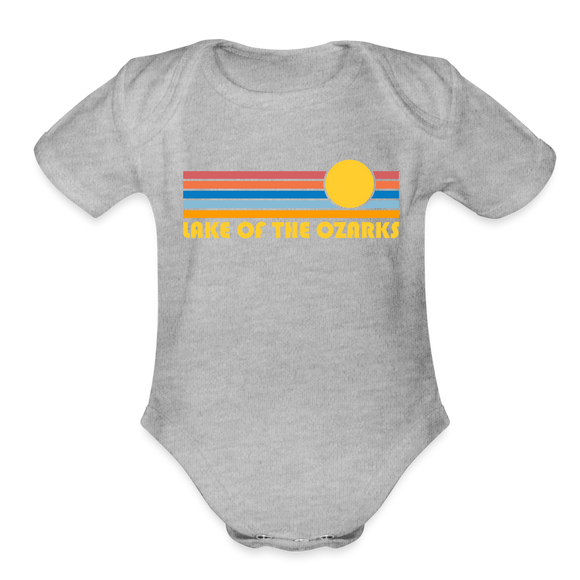 Lake of the Ozarks, Missouri Baby Bodysuit Retro Sun - heather grey