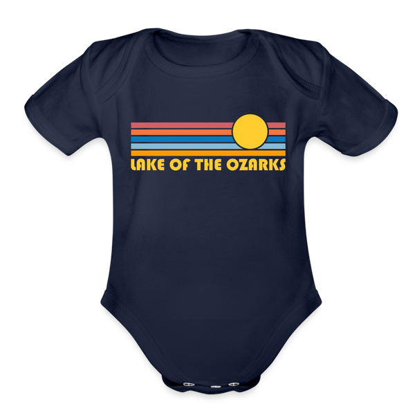 Lake of the Ozarks, Missouri Baby Bodysuit Retro Sun - dark navy