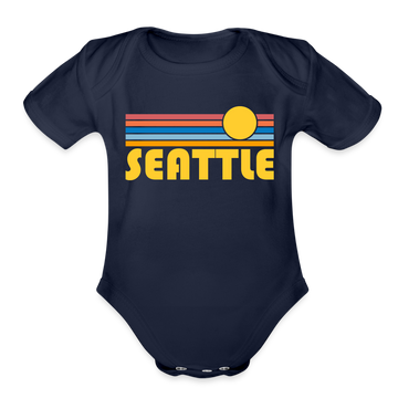 Seattle, Washington Baby Bodysuit Retro Sun - dark navy