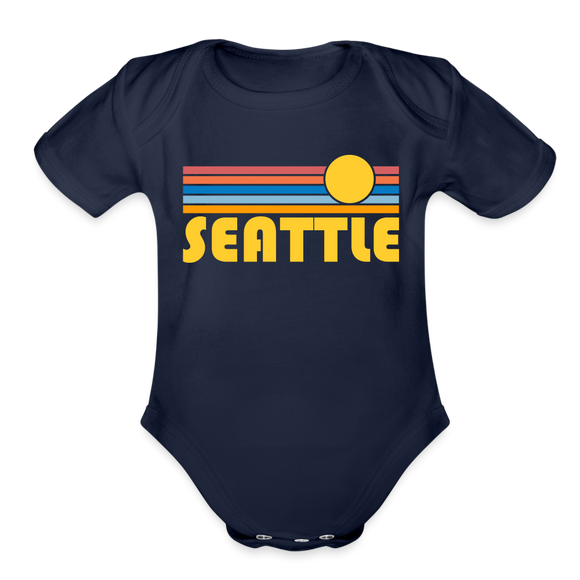 Seattle, Washington Baby Bodysuit Retro Sun - dark navy