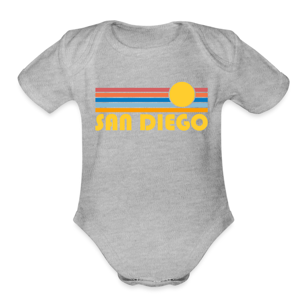 San Diego, California Baby Bodysuit Retro Sun - heather grey