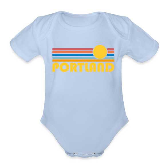 Portland, Oregon Baby Bodysuit Retro Sun - sky