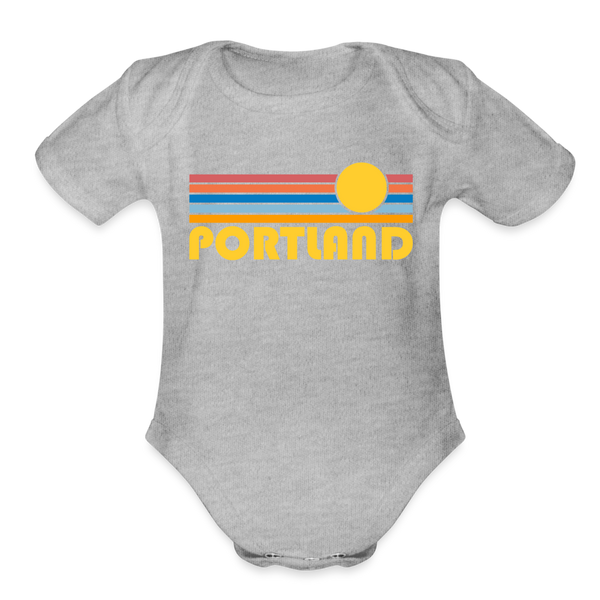 Portland, Oregon Baby Bodysuit Retro Sun - heather grey