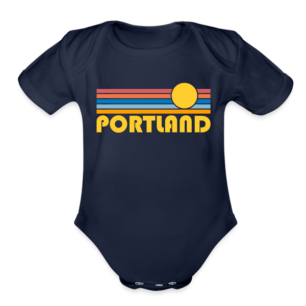 Portland, Oregon Baby Bodysuit Retro Sun - dark navy