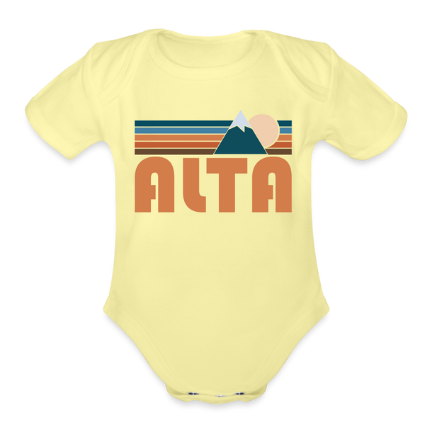 Alta, Utah Baby Bodysuit Retro Mountain - washed yellow