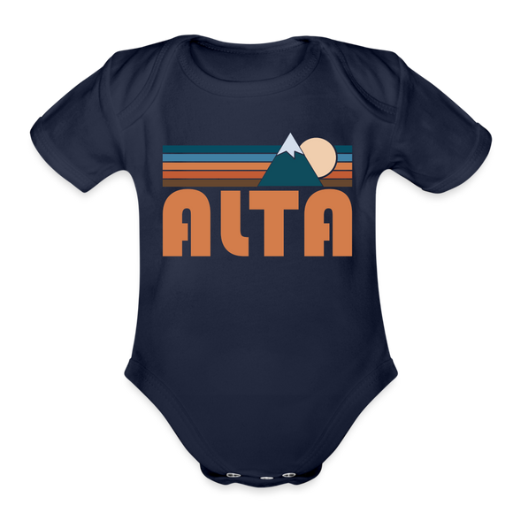 Alta, Utah Baby Bodysuit Retro Mountain - dark navy