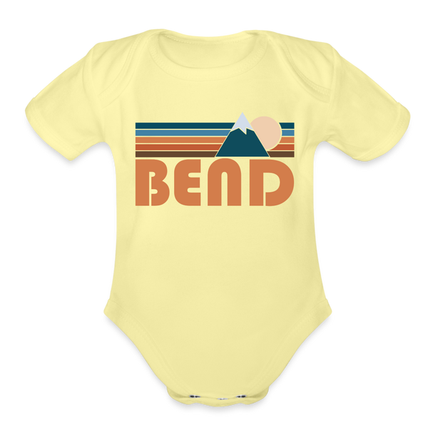 Bend, Oregon Baby Bodysuit Retro Mountain - washed yellow