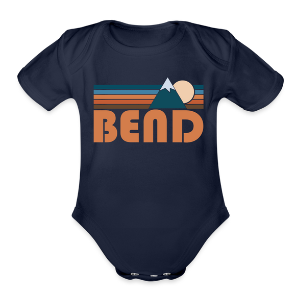 Bend, Oregon Baby Bodysuit Retro Mountain - dark navy