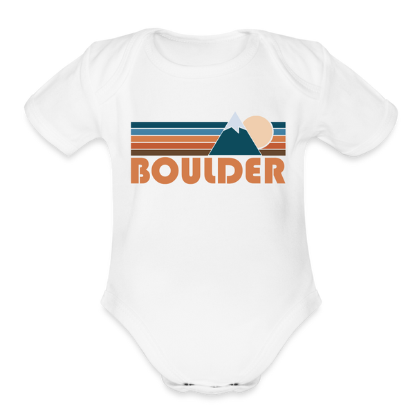 Boulder, Colorado Baby Bodysuit Retro Mountain - white