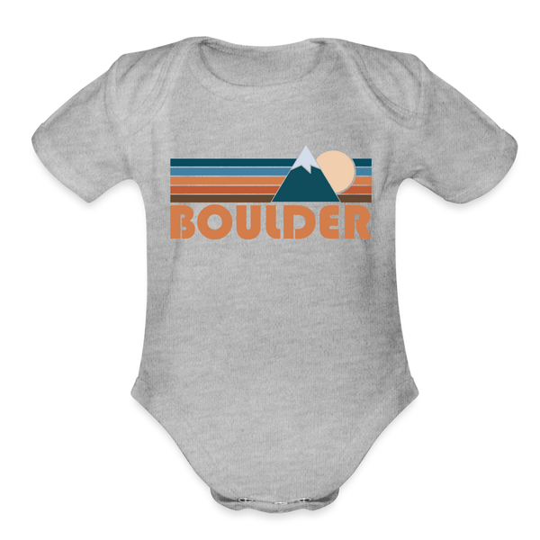 Boulder, Colorado Baby Bodysuit Retro Mountain - heather grey