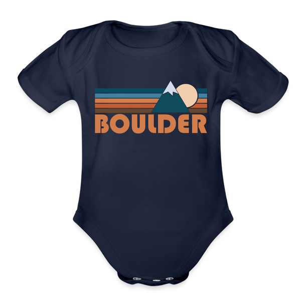 Boulder, Colorado Baby Bodysuit Retro Mountain - dark navy