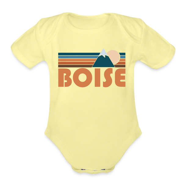 Boise, Idaho Baby Bodysuit Retro Mountain - washed yellow