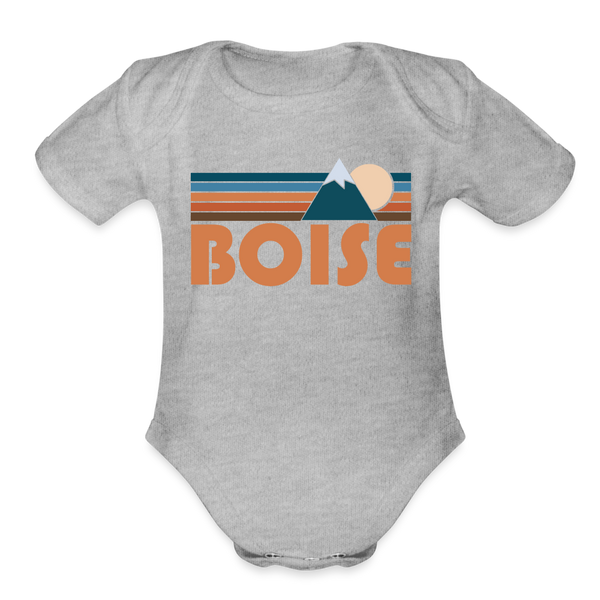 Boise, Idaho Baby Bodysuit Retro Mountain - heather grey