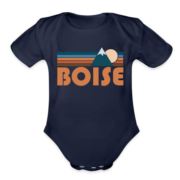 Boise, Idaho Baby Bodysuit Retro Mountain - dark navy