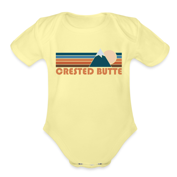Crested Butte, Colorado Baby Bodysuit Retro Mountain - washed yellow