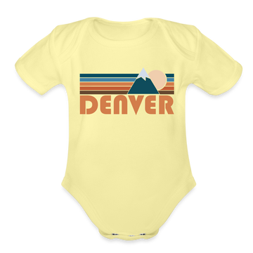 Denver, Colorado Baby Bodysuit Retro Mountain - washed yellow