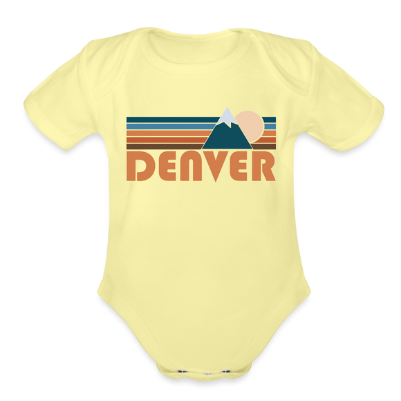 Denver, Colorado Baby Bodysuit Retro Mountain - washed yellow