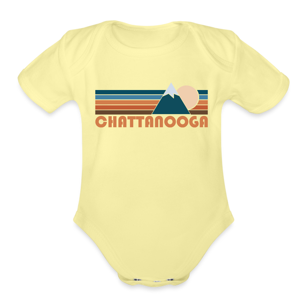 Chattanooga, Tennessee Baby Bodysuit Retro Mountain - washed yellow