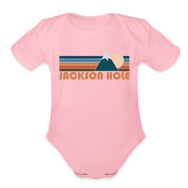 Jackson Hole, Wyoming Baby Bodysuit Retro Mountain - light pink