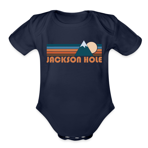 Jackson Hole, Wyoming Baby Bodysuit Retro Mountain - dark navy