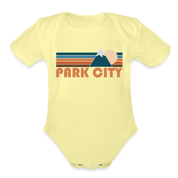 Park City, Utah Baby Bodysuit Retro Mountain - washed yellow