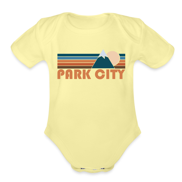 Park City, Utah Baby Bodysuit Retro Mountain - washed yellow