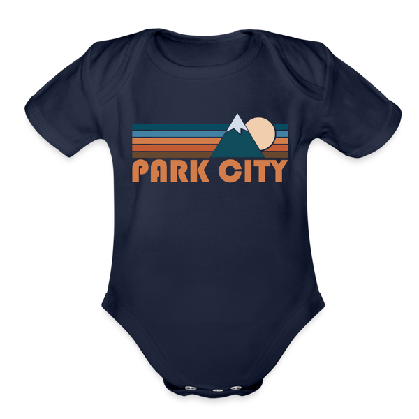 Park City, Utah Baby Bodysuit Retro Mountain - dark navy