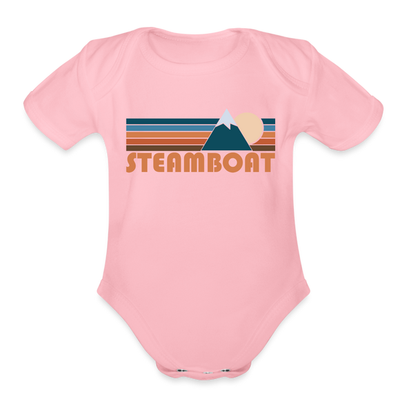 Steamboat, Colorado Baby Bodysuit Retro Mountain - light pink