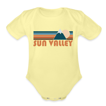 Sun Valley, Idaho Baby Bodysuit Retro Mountain - washed yellow