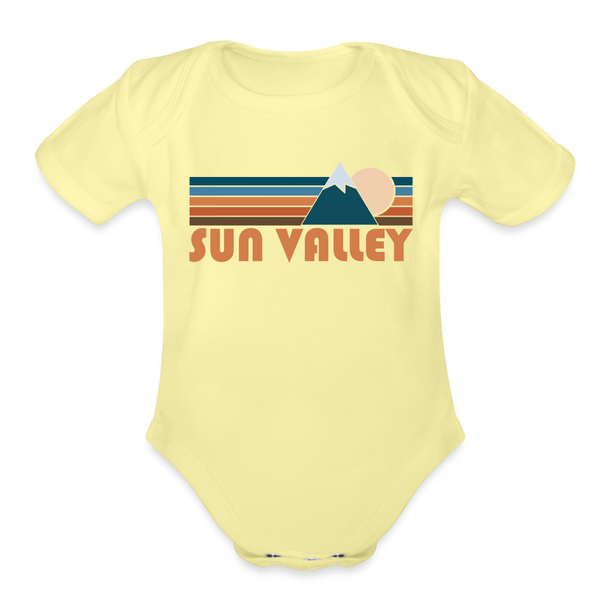 Sun Valley, Idaho Baby Bodysuit Retro Mountain - washed yellow