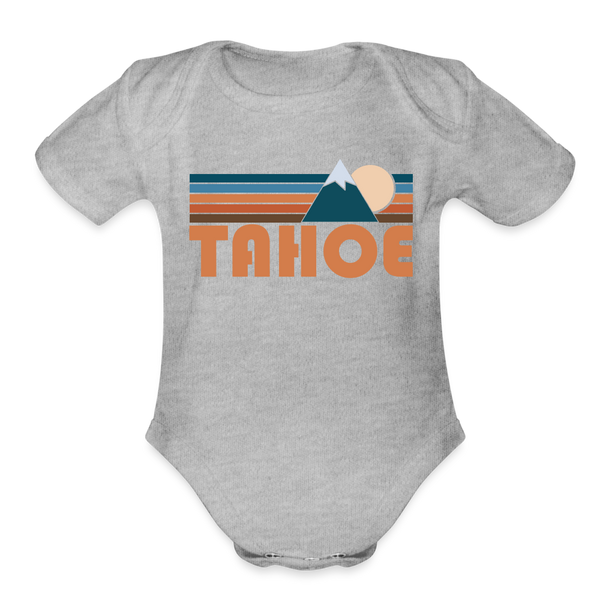 Tahoe, California Baby Bodysuit Retro Mountain - heather grey