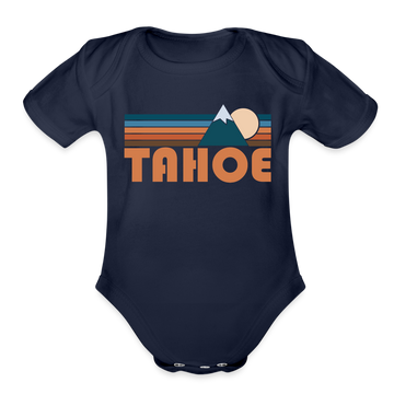 Tahoe, California Baby Bodysuit Retro Mountain - dark navy