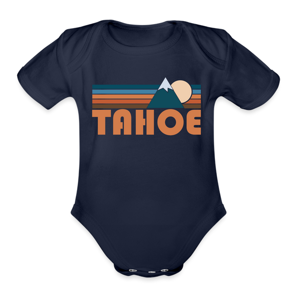 Tahoe, California Baby Bodysuit Retro Mountain - dark navy