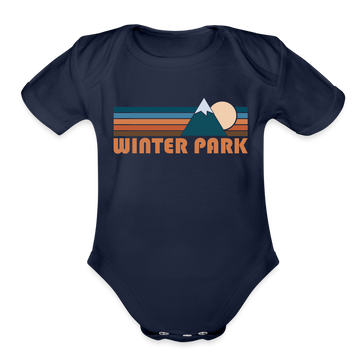 Winter Park, Colorado Baby Bodysuit Retro Mountain - dark navy