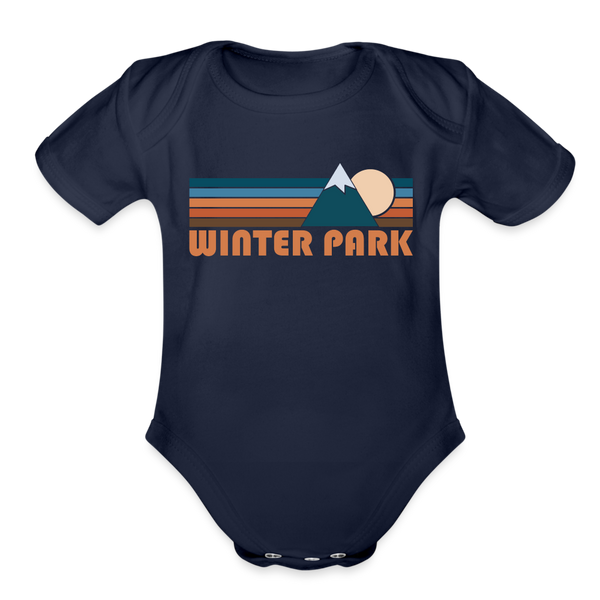 Winter Park, Colorado Baby Bodysuit Retro Mountain - dark navy