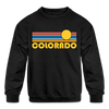Colorado Youth Sweatshirt - Retro Sunrise Youth Colorado Crewneck Sweatshirt - black